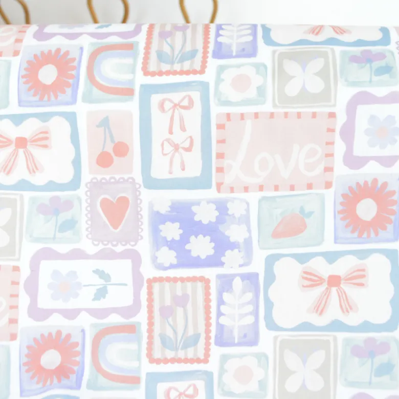 Tissu popeline de coton Poppy – motif patchwork Love Lilas