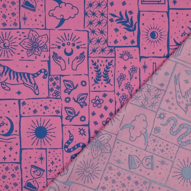 Tissu popeline de coton Poppy – motif ésotérique Solena – Fuchsia