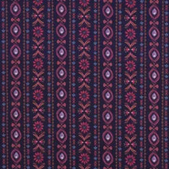 Tissu popeline de coton Poppy – motif rayures ethniques fond marine