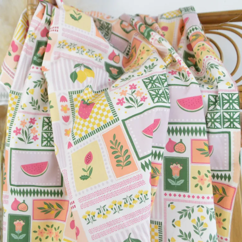 Tissu Popeline de coton Solea motif Patchwork rose - OEKO TEX