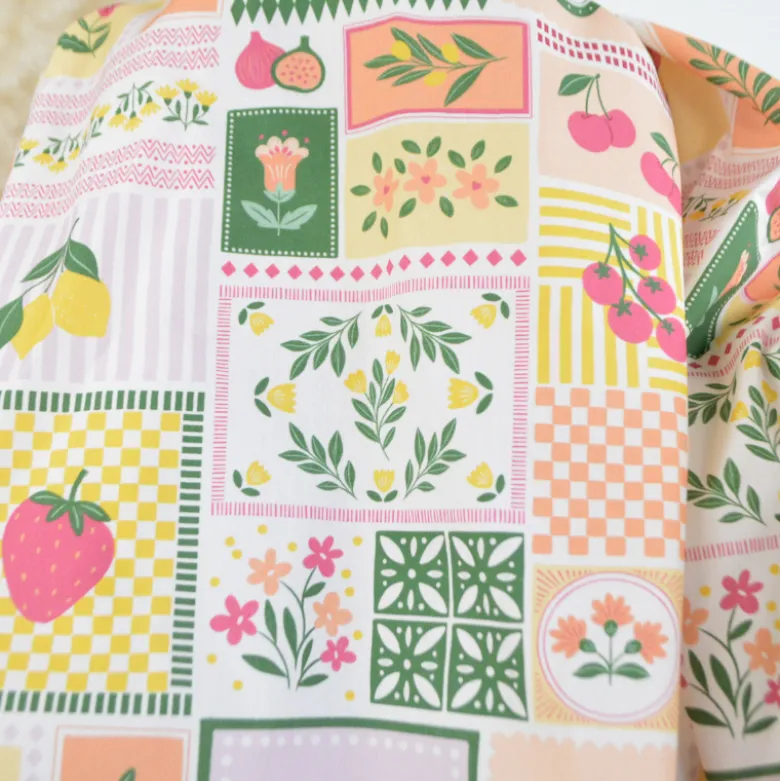 Tissu Popeline de coton Solea motif Patchwork rose - OEKO TEX