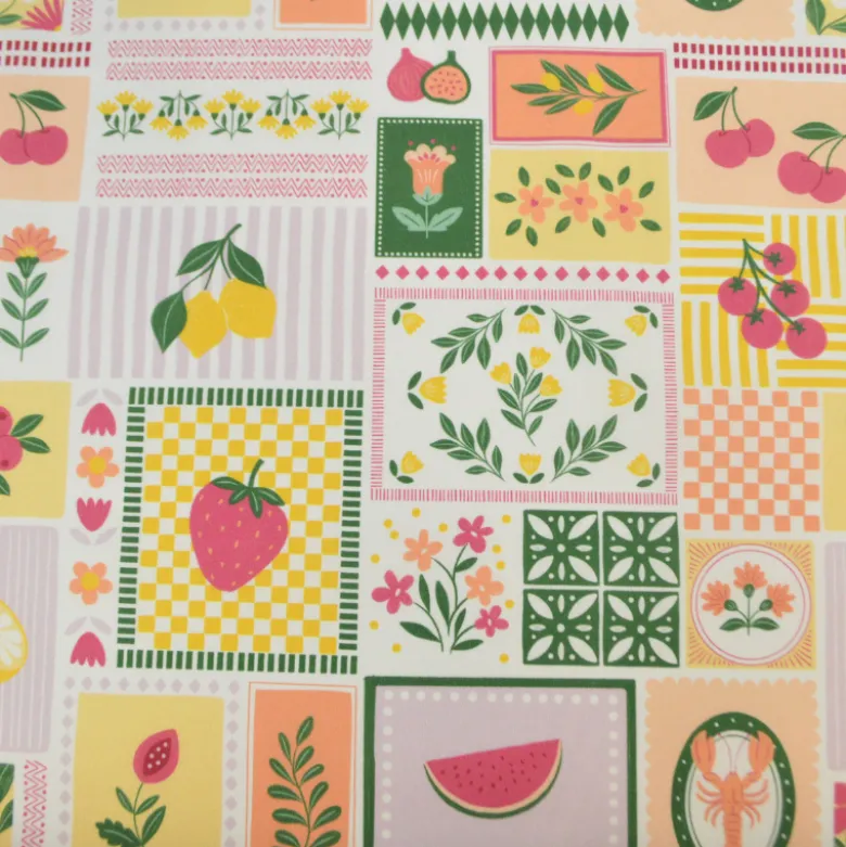 Tissu Popeline de coton Solea motif Patchwork rose - OEKO TEX