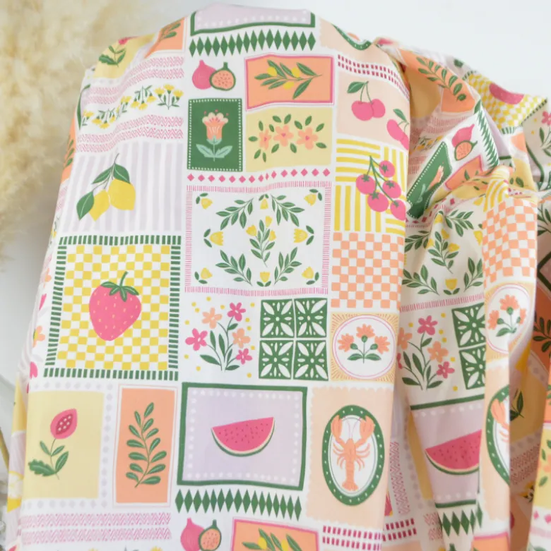 Tissu Popeline de coton Solea motif Patchwork rose - OEKO TEX