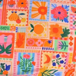 Tissu popeline de viscose Nice - motif fleurs vertes et roses