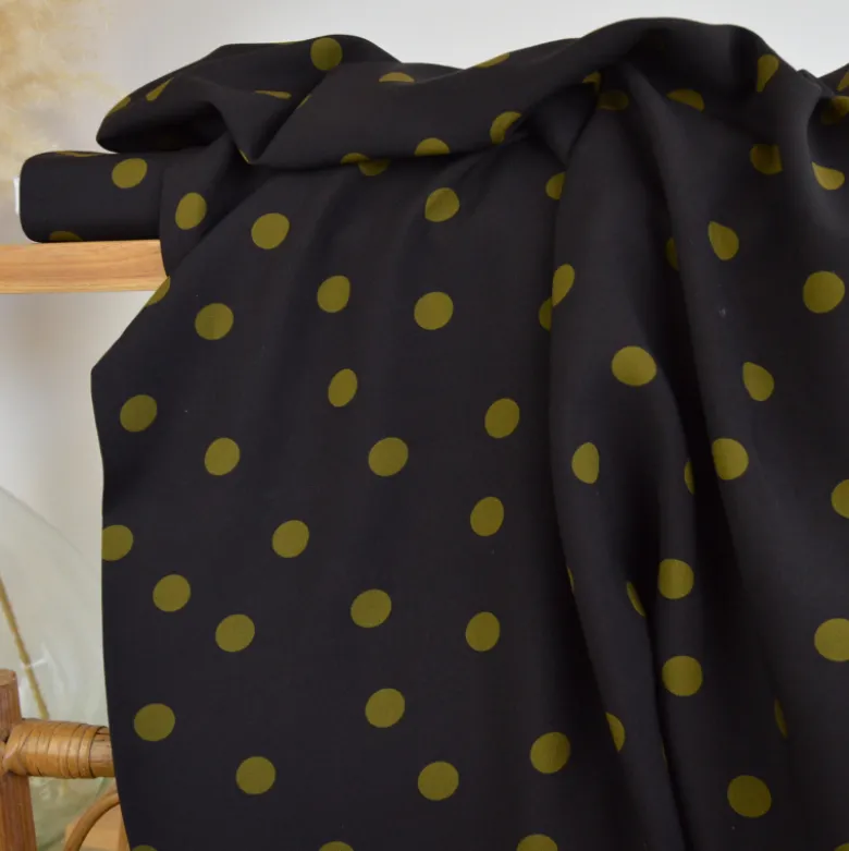 Tissu popeline de viscose Peyton motif pois Olive fond écorce