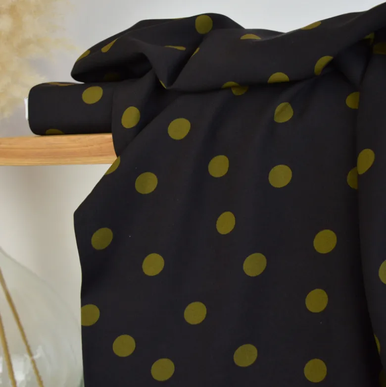 Tissu popeline de viscose Peyton motif pois Olive fond écorce