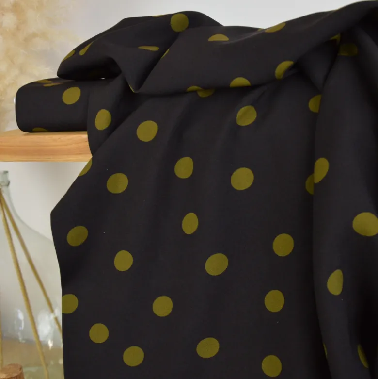 Tissu popeline de viscose Peyton motif pois Olive fond écorce