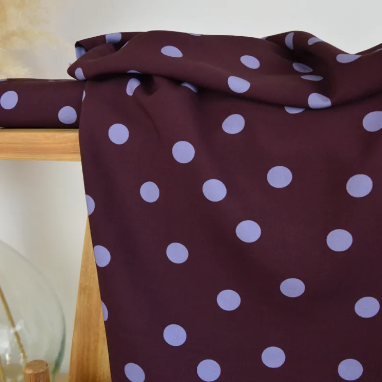 Tissu popeline de viscose Peyton motif pois Denim fond aubergine