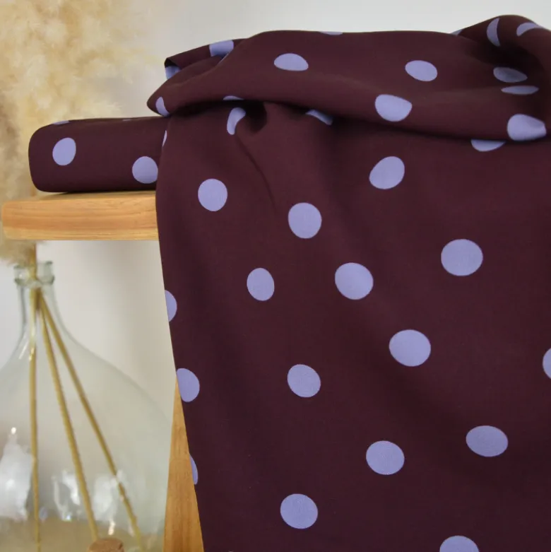Tissu popeline de viscose Peyton motif pois Denim fond aubergine