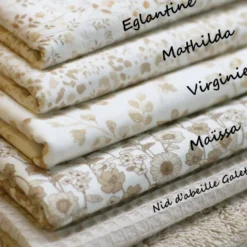 Tissu popeline Eglantine fleurs beige fond blanc