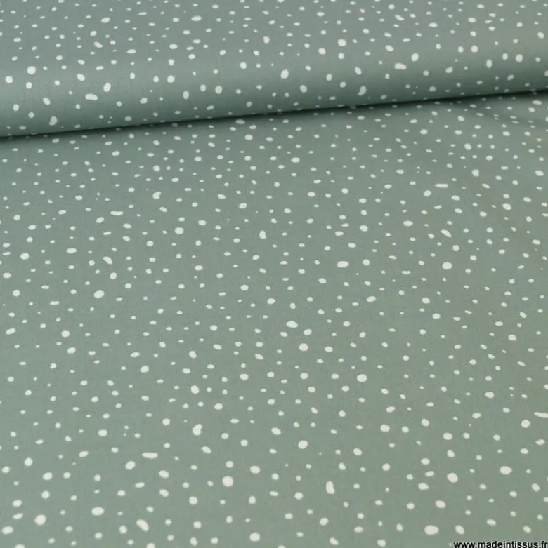 Tissu Popeline en coton Bio & oeko tex à pois fond vert céladon