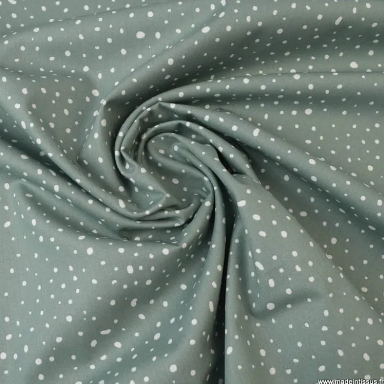 Tissu Popeline en coton Bio & oeko tex à pois fond vert céladon