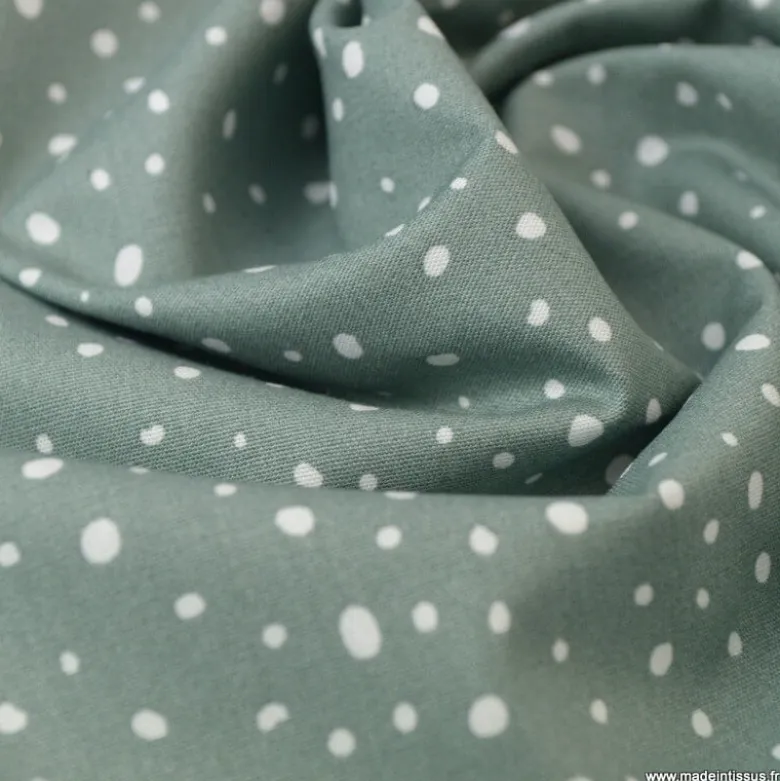 Tissu Popeline en coton Bio & oeko tex à pois fond vert céladon