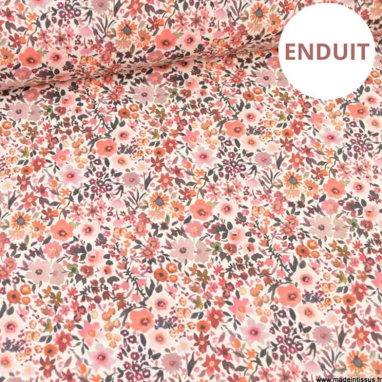 Tissu popeline enduite motifs Fleurs automnales - Oeko tex