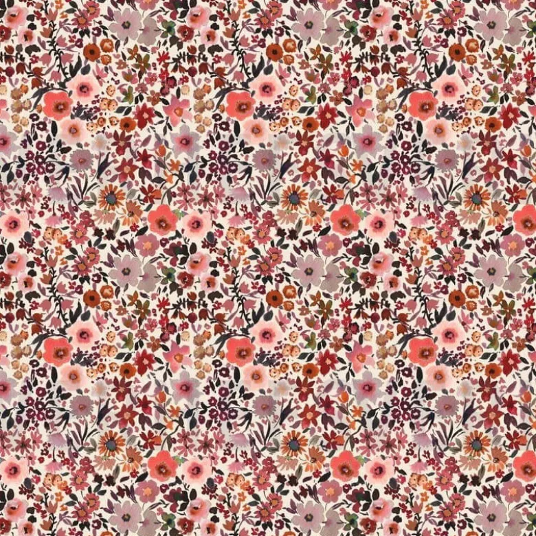 Tissu popeline enduite motifs Fleurs automnales - Oeko tex
