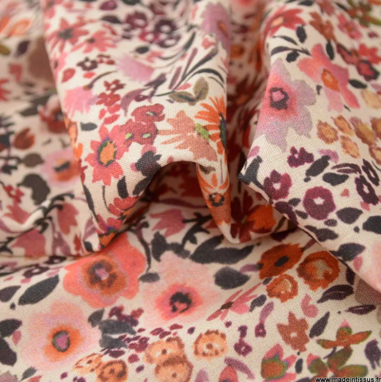 Tissu popeline enduite motifs Fleurs automnales - Oeko tex