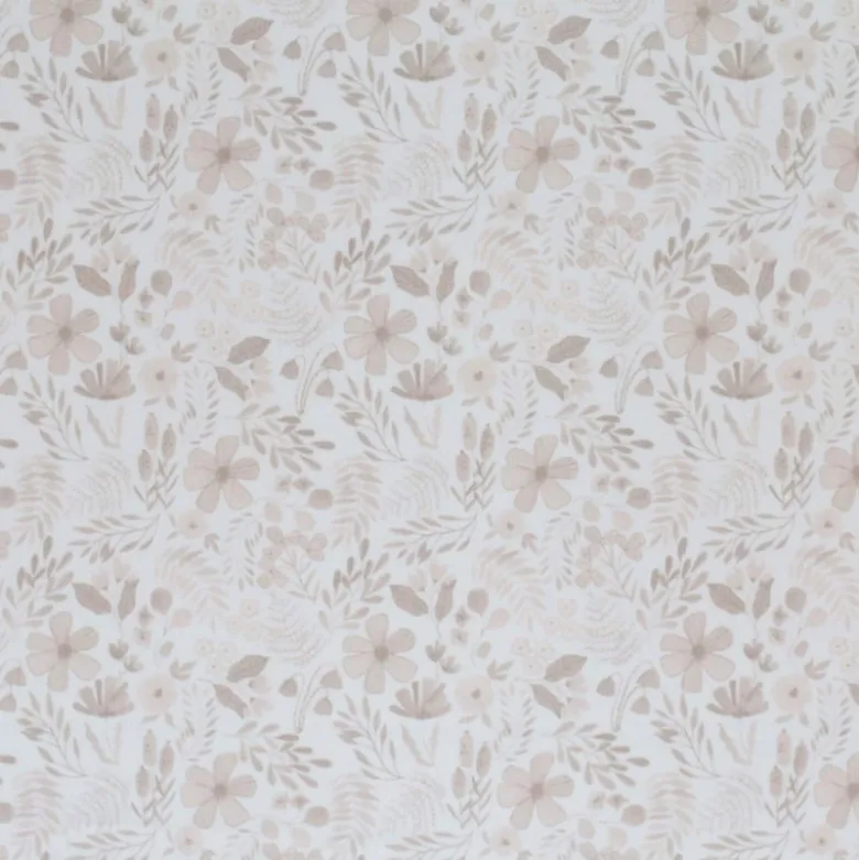 Tissu popeline Ernestine fleurs beige fond blanc