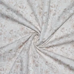 Tissu popeline Ernestine fleurs beige fond blanc