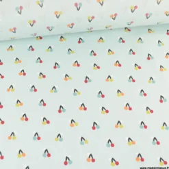 Tissu popeline Esteve motif cerises fond bleu