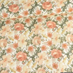 Tissu popeline Jardin Anglais Marsala et Kaki