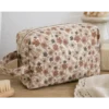 Tissu popeline Léonce fleurs caramel et beige fond écru