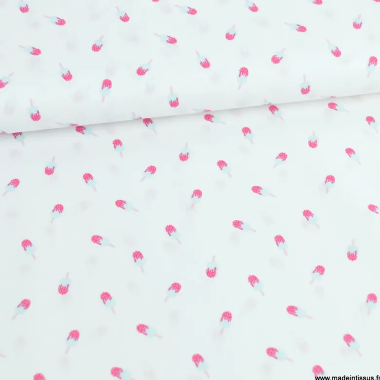 Tissu popeline motif glace esquimau fond blanc - OEKO TEX