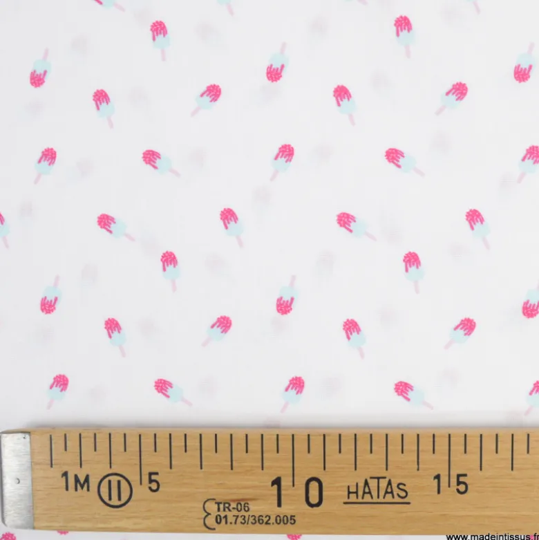 Tissu popeline motif glace esquimau fond blanc - OEKO TEX