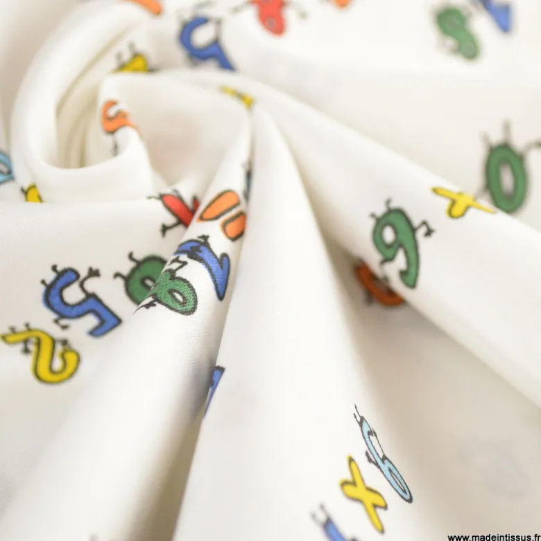 Tissu popeline motifs multiplications fond blanc - OEKO TEX