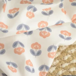 Tissu popeline petites fleurs retro bleu nuit et orangé - exclusif