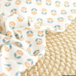 Tissu popeline petites fleurs retro Camel et Paon - exclusif