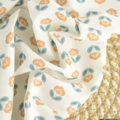 Tissu popeline petites fleurs retro Camel et Paon - exclusif