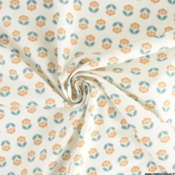 Tissu popeline petites fleurs retro Camel et Paon - exclusif