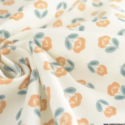 Tissu popeline petites fleurs retro Camel et Paon - exclusif