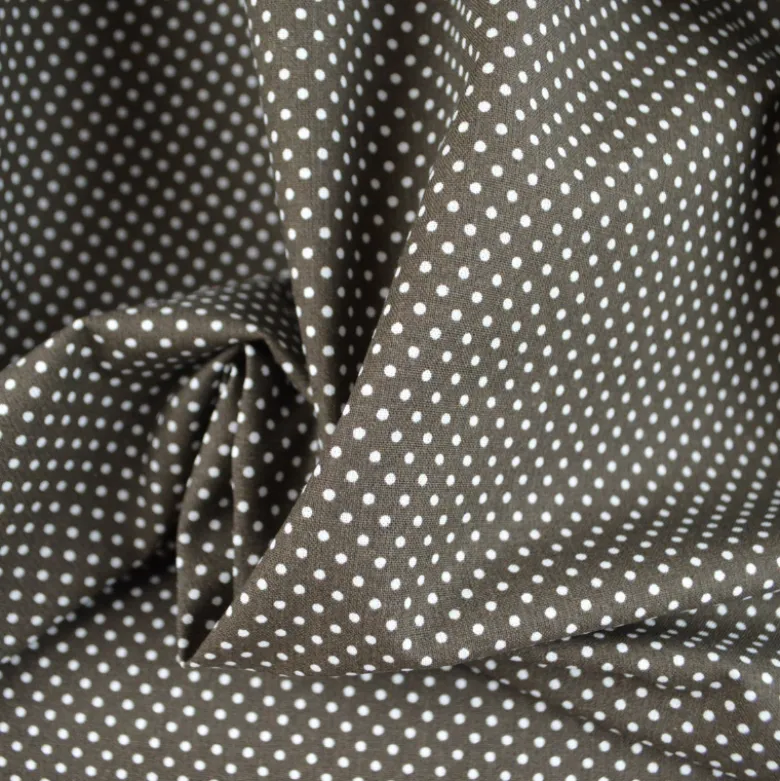 Tissu popeline petits pois blancs fond Marron - OEKO TEX