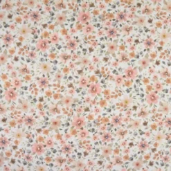 Tissu popeline Poppy motifs Fleurs pêche et camel - OEKO TEX