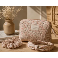 Tissu popeline Poppy motifs Fleurs pêche et camel - OEKO TEX