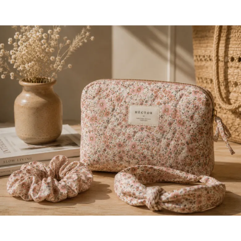 Tissu popeline Poppy motifs Fleurs pêche et camel - OEKO TEX