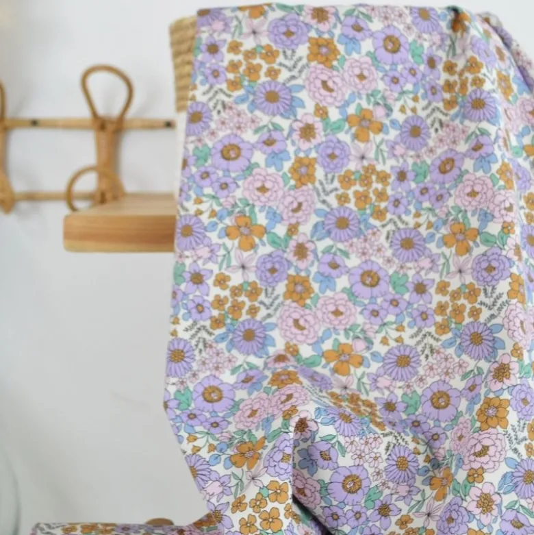 Tissu popeline Poppy motifs Fleurs Lilas - OEKO TEX