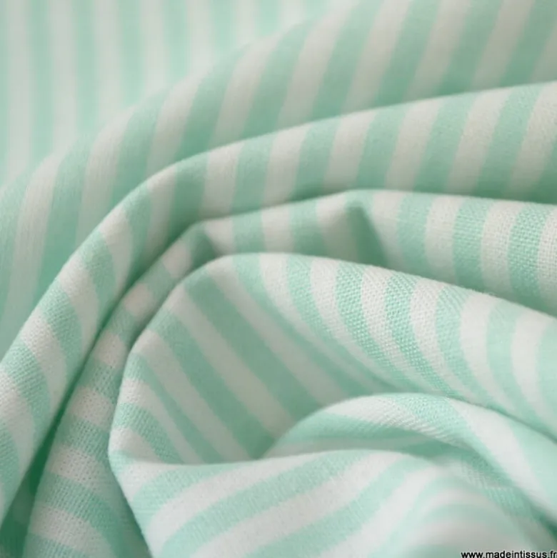 Tissu popeline à rayures Menthe et blanches tissé teint - OEKO TEX