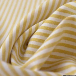 Tissu popeline à rayures Moutarde et blanches tissé teint - OEKO TEX