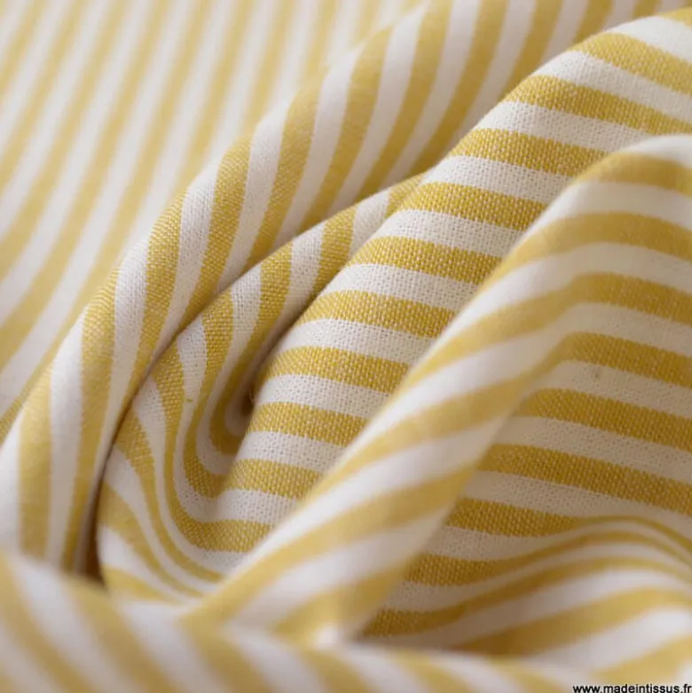 Tissu popeline à rayures Moutarde et blanches tissé teint - OEKO TEX
