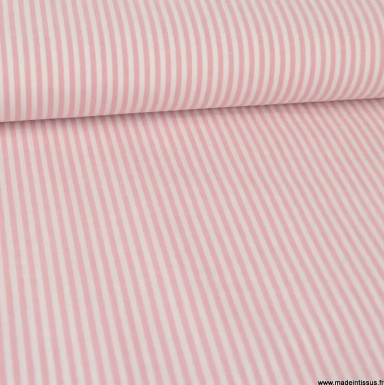 Tissu popeline à rayures Vieux roses et blanches tissé teint - OEKO TEX