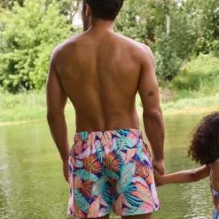 Tissu pour short de bain déperlant motif Tropical