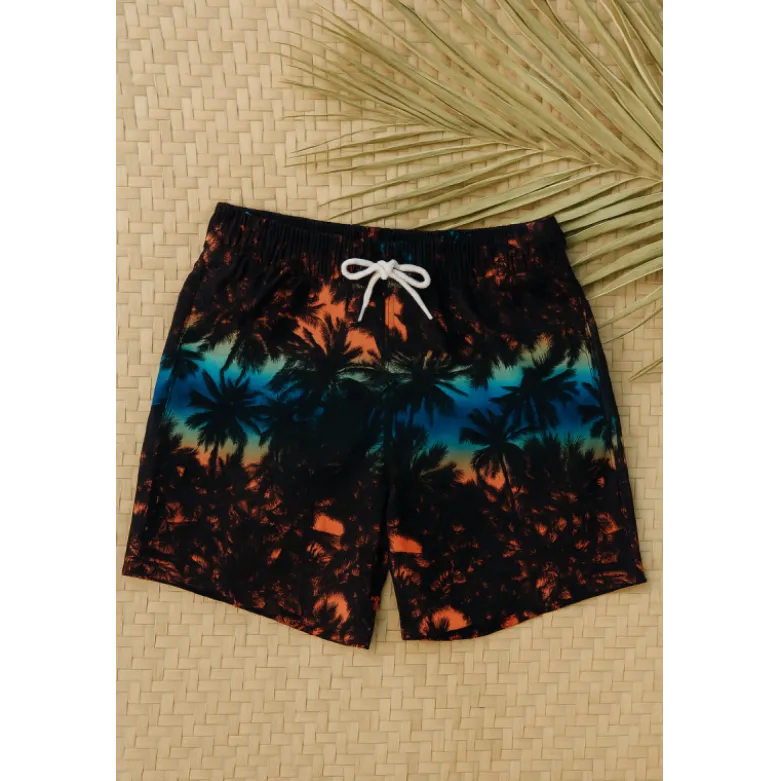 Tissu pour short de bain déperlant motif palmiers