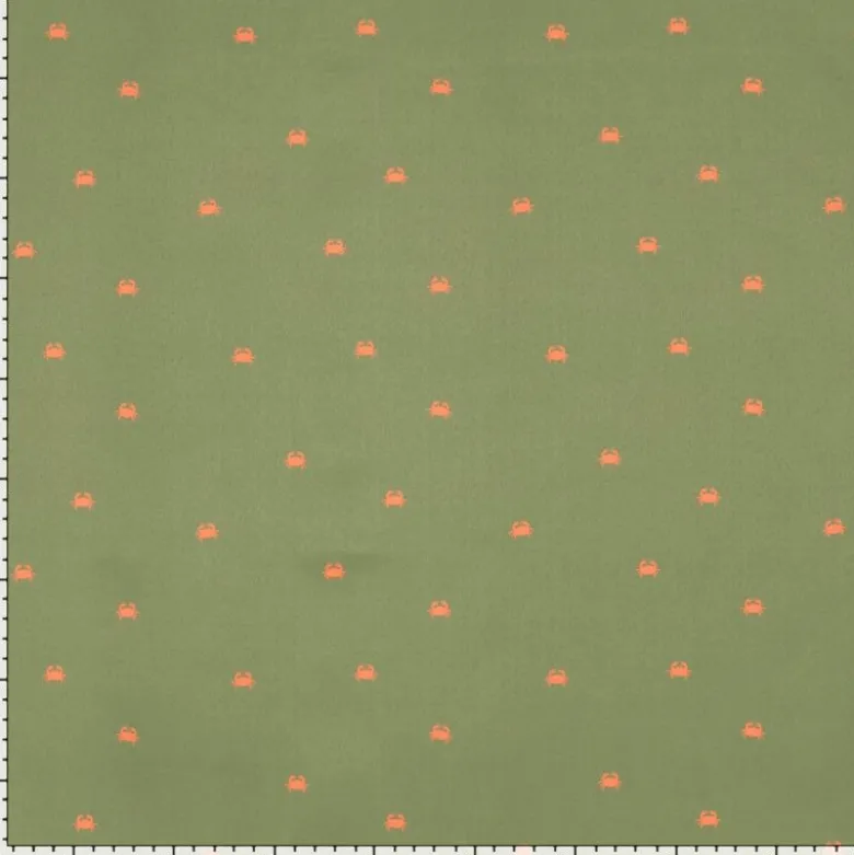 Tissu pour short de bain déperlant motif crabes fond kaki