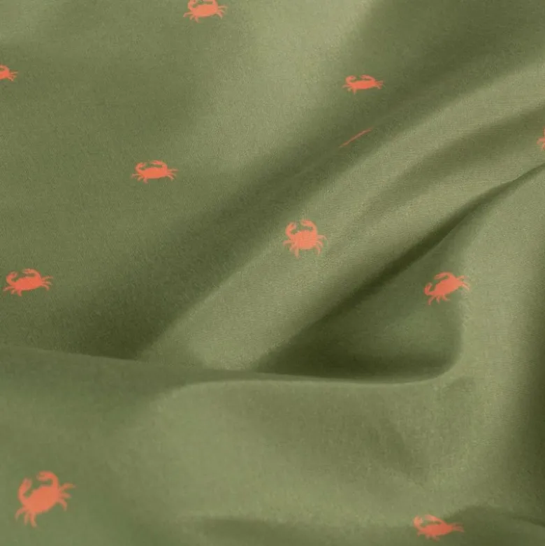 Tissu pour short de bain déperlant motif crabes fond kaki