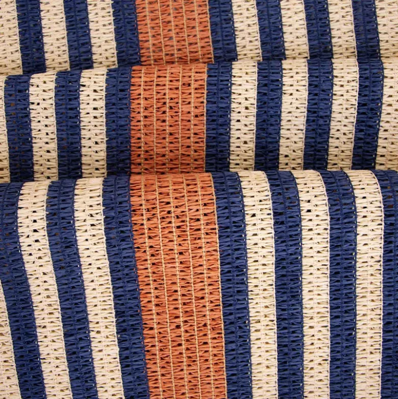 Tissu raphia naturel - Rayures marine