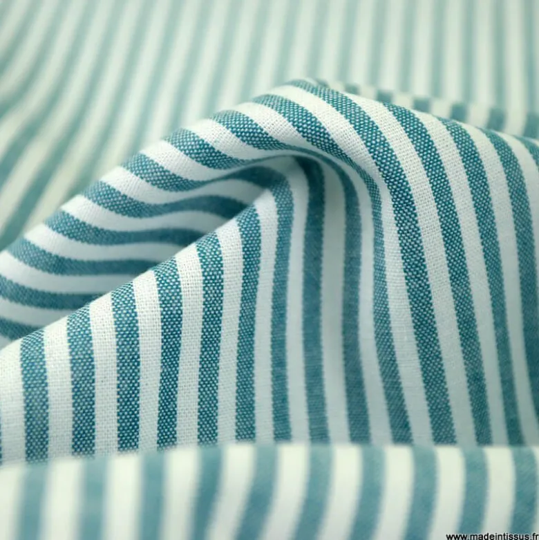 Tissu à rayures pétrole et blanc - OEKO TEX