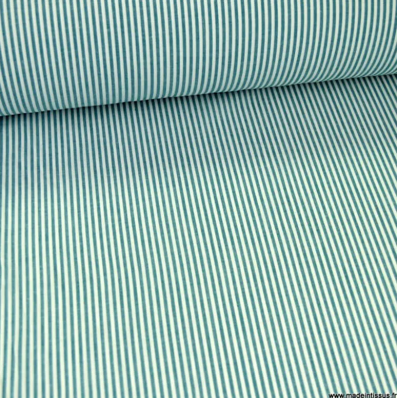 Tissu à rayures pétrole et blanc - OEKO TEX