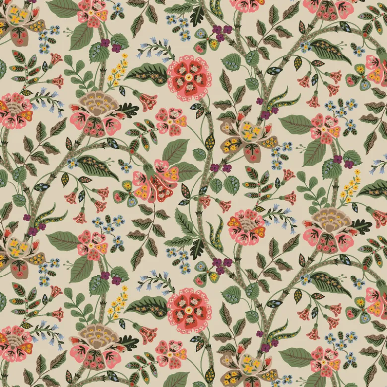 Tissu Rifle Paper motif fleurs indiennes fond écru - Collection Gracie